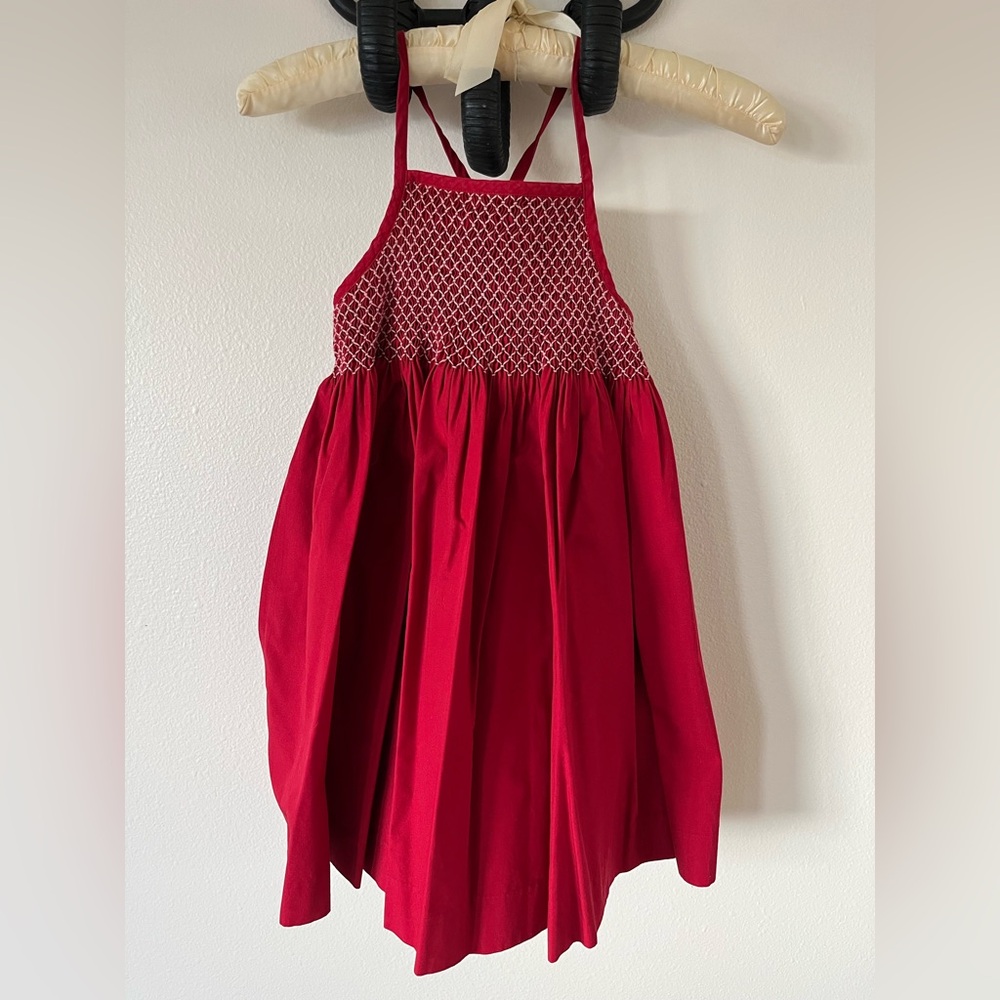 SALE 🍁LAST CALL🍁 Jacadi Red Dress w/White Smock Detail Vintage 00's SZ: 4Y EUC
